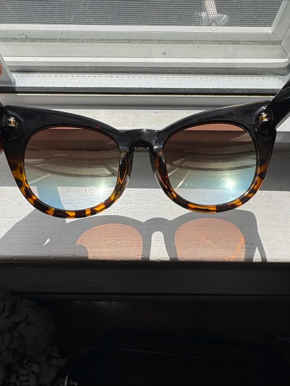 Tortoiseshell Cat-Eye Sunglasses -  Yellow Mirror Lenses